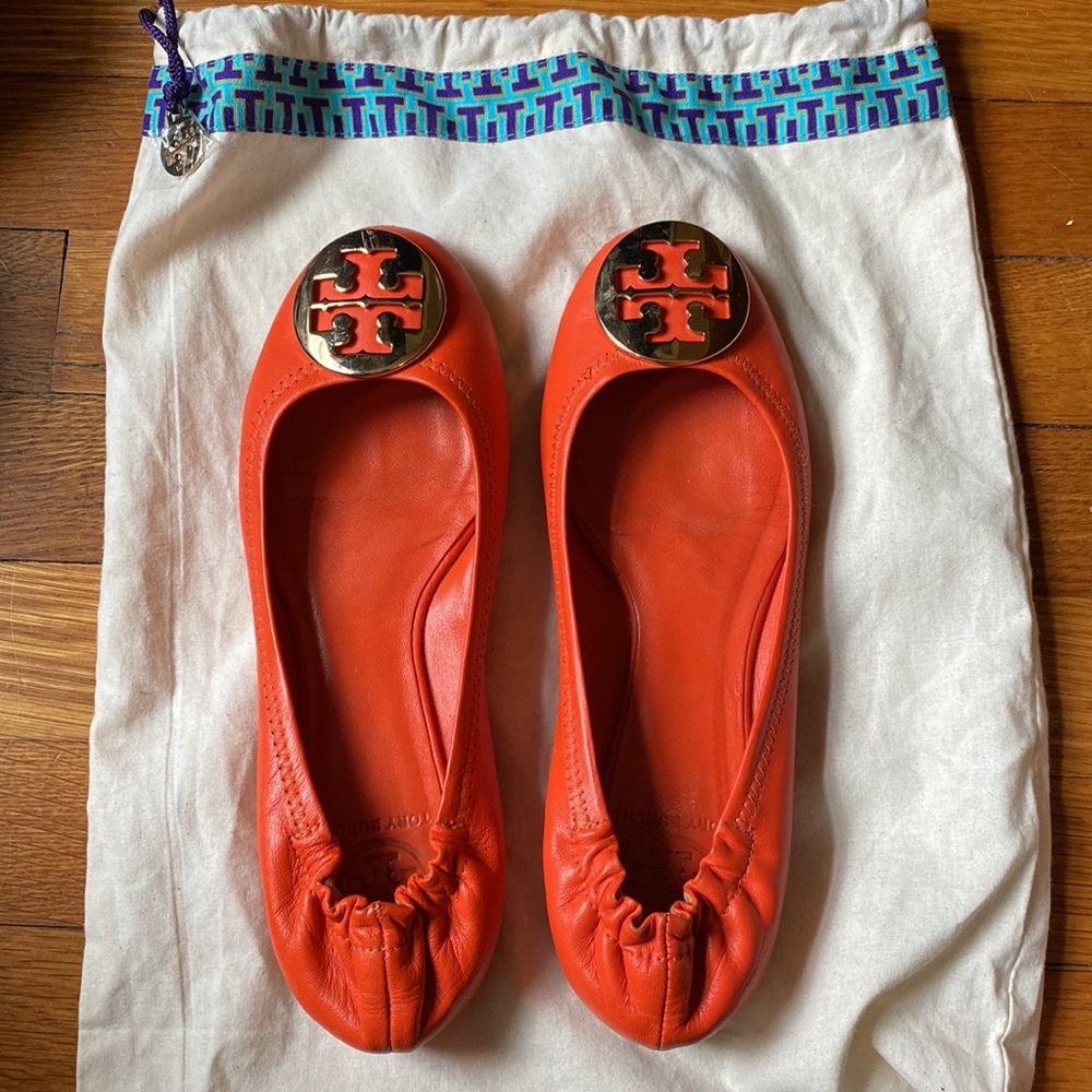 Tory Burch MILLER BALLET FLAT, LEATHER 7.5 coral